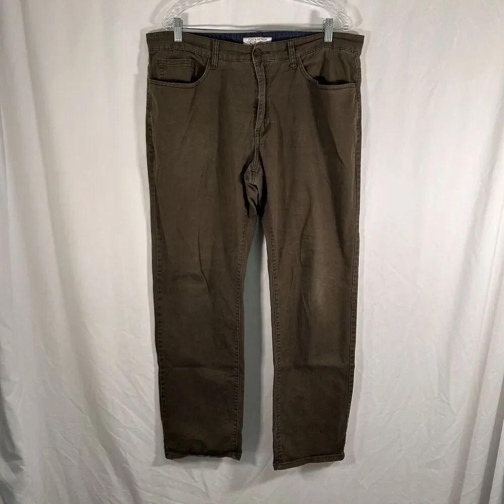 Flag & Anthem Pants Men's 38x34 Brown Green Chino Dry Goods Supply Cotton Blend